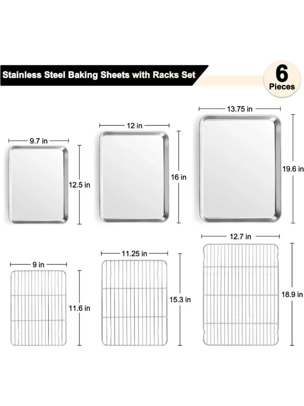 Baking Sheet Set with Racks - 3 Pans (19.6/16/12.5 Inch) for Oven & Kitchen Use
